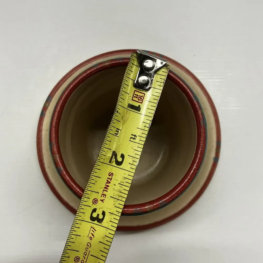 Southwestern Ceramic Cup and Saucer Set Handleless Geometric Tan Blue Pink Aztec